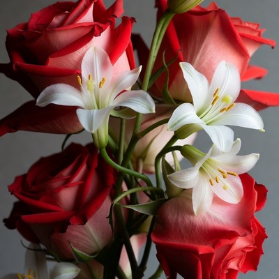 Red Roses with White Lilies Bouquet