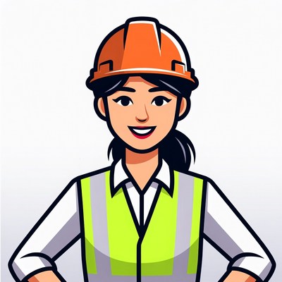 Asian woman in hard hat and vest