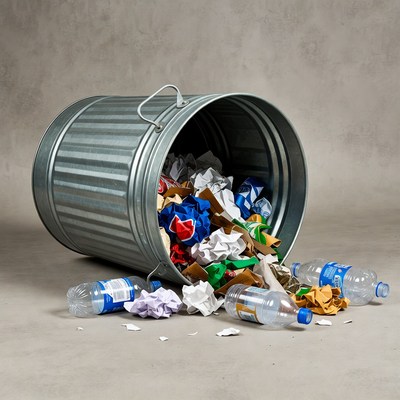 Overflowing Trash Can with Plastic Bottles