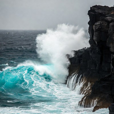 Ocean Waves Crashing Against Cliff