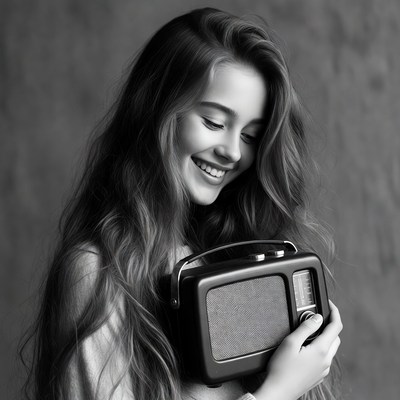 Girl holding vintage radio
