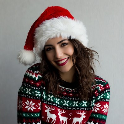 Smiling woman in Santa hat
