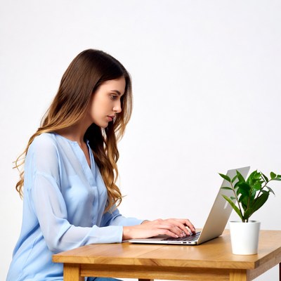 Woman typing on laptop at desk