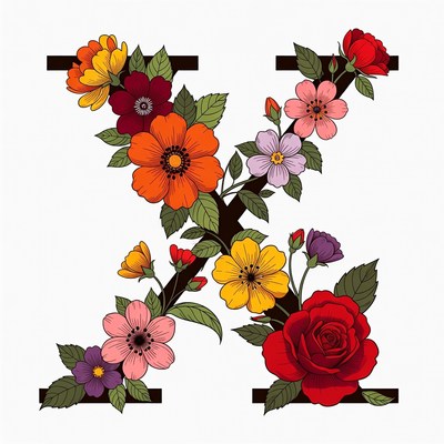 Floral X Letter Illustration