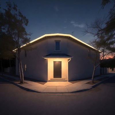 Lit House Corner at Night