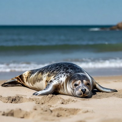 Harbor seal lounging on beach