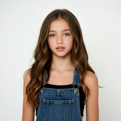 Teen girl in denim overalls