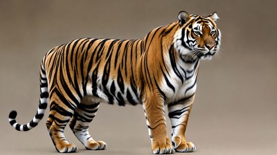 Majestic tiger standing on brown background