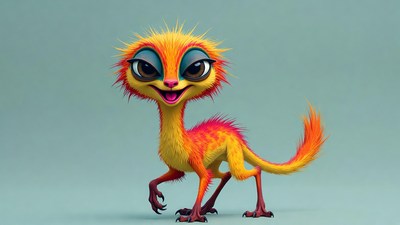 Cute fluffy yellow dinosaur illustration