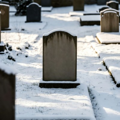 Snowy Cemetery with Gravestones