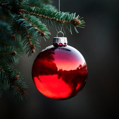 Red Christmas ornament on fir branch