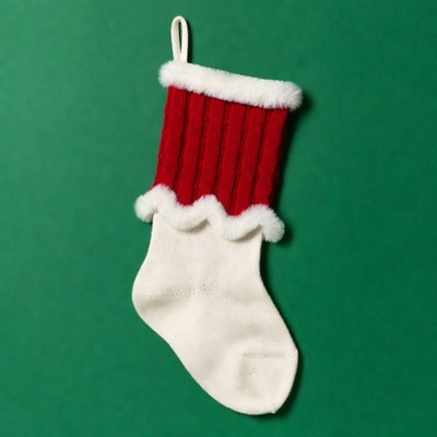 Red Christmas Stocking on Green Background
