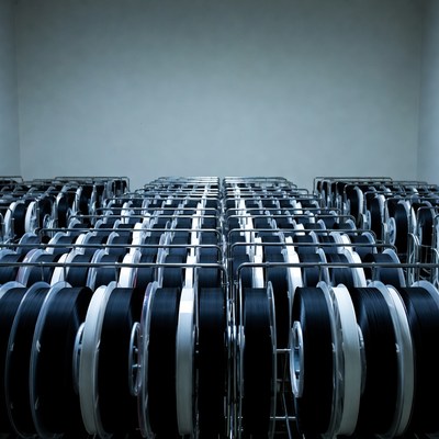 Rows of Black Industrial Spools
