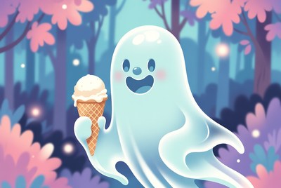 Cute ghost holding ice cream cone