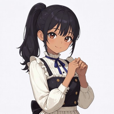 Anime girl in white frilly dress