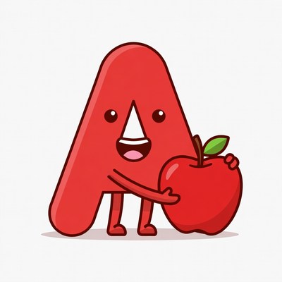 Cartoon Red Letter A Holding Apple