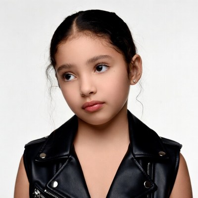 Latino girl in black leather jacket