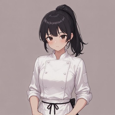 Anime girl in white chef uniform