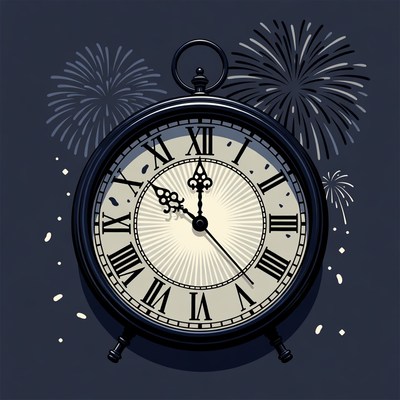 Midnight Clock with Fireworks