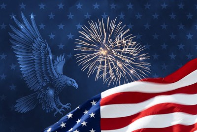 American Eagle with Flag and Fireworks