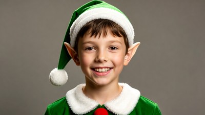 Boy in elf costume smiling