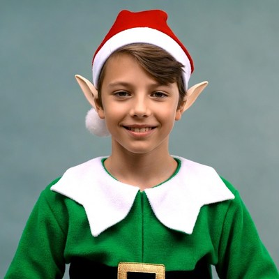 Boy in elf costume smiling