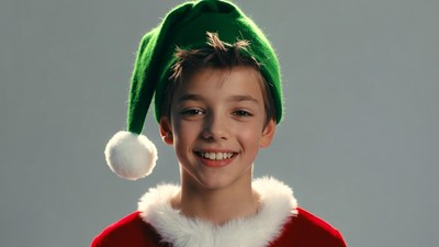 Boy smiling in Santa hat