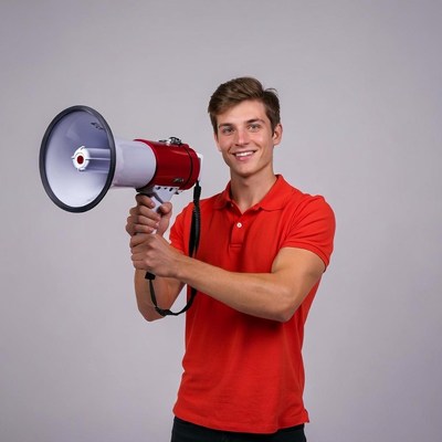 Young man holding megaphone