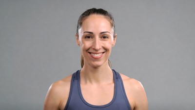 Smiling woman in blue tank top