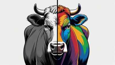 Black White Colorful Bull Portrait