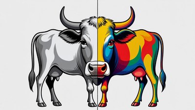 Black and White vs Colorful Bulls