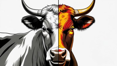 Split Black White Red Bull Head