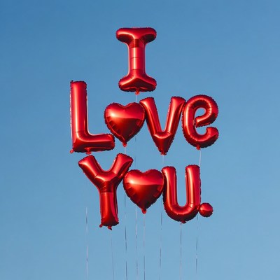 Red I Love You Balloons Against Blue Sky