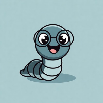Cute cartoon worm wearing glasses