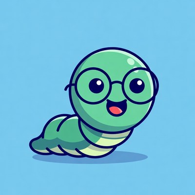 Cute cartoon caterpillar wearing glasses