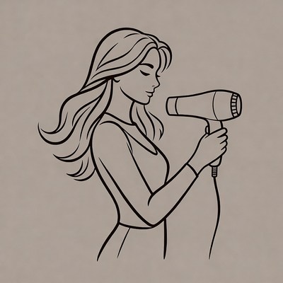 Woman drying hair with blow dryer