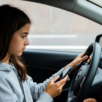 Teen girl texting while driving