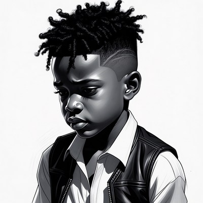 African-American boy with curly hair