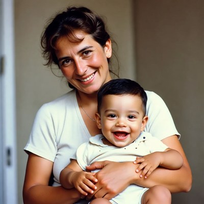 Smiling mother holding baby