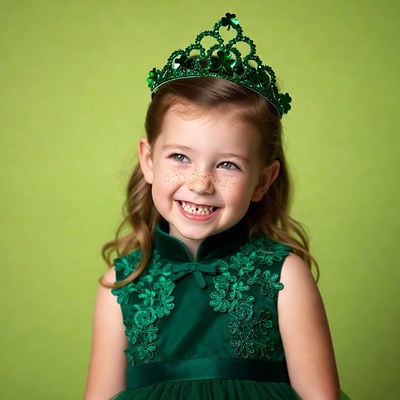 Girl wearing green St. Patrick's crown