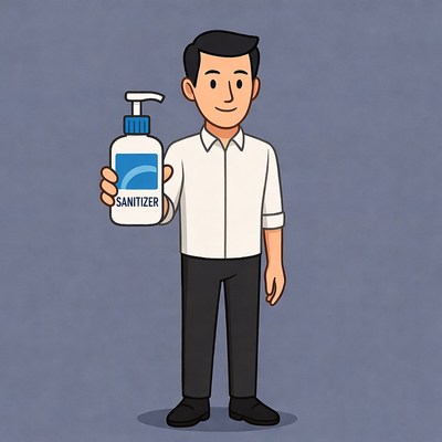 Man holding hand sanitizer bottle