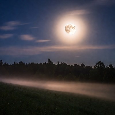 Full Moon Over Misty Forest