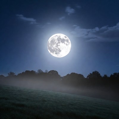 Full Moon Over Misty Forest