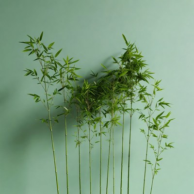 Green Bamboo Stalks on Mint Background