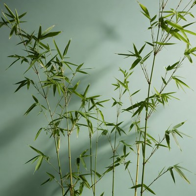 Green bamboo stalks on mint wall