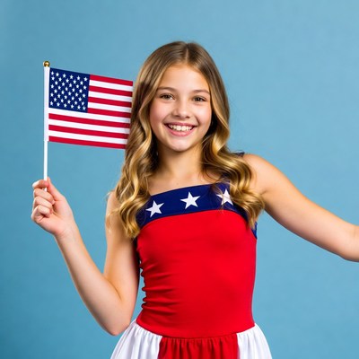 Girl holding American flag