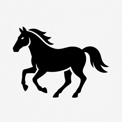 Black silhouette horse galloping