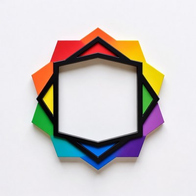 Rainbow Hexagon Frame on White