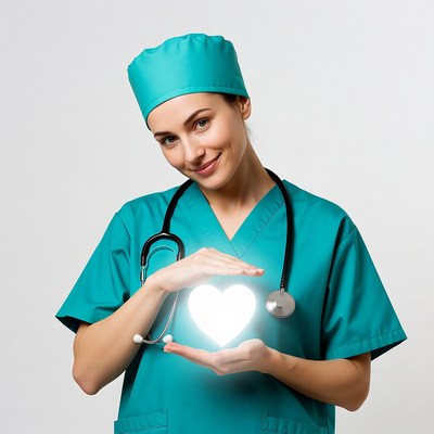 Nurse holding glowing heart