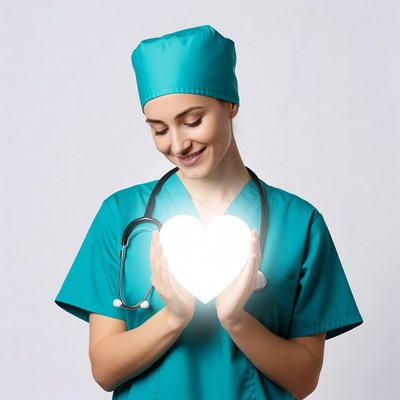 Nurse holding glowing heart